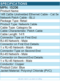 C2G 15206 14ft Cat5e Ethernet Cable - Snagless Unshielded (UTP) - Blue