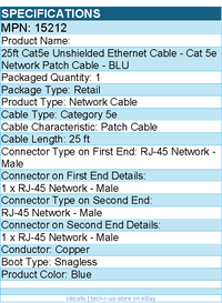 C2G 15212 25ft Cat5e Ethernet Cable - Snagless Unshielded (UTP) - Blue