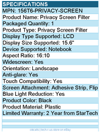 StarTech 156T6-PRIVACY-SCREEN 15.6-inch 16:10 Flip-Up Privacy Screen with Touch