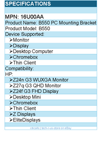HP 16U00AA B550 Mounting Bracket for Monitor, Display, Desktop Computer