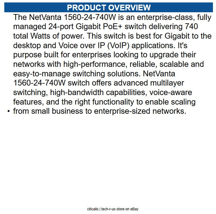 Adtran 17108124PF2 NetVanta 1560 24 Port Gigabit Ethernet Switch