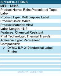 Dymo 18445 Sanford RhinoPro colored Tape Label - 0.75"" Width x 216"" Length