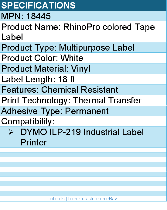 Dymo 18445 Sanford RhinoPro colored Tape Label - 0.75"" Width x 216"" Length