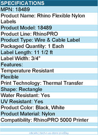 Dymo 18489 Rhino Flexible Nylon Labels - 3/4"" Width x 11 1/2 ft Length