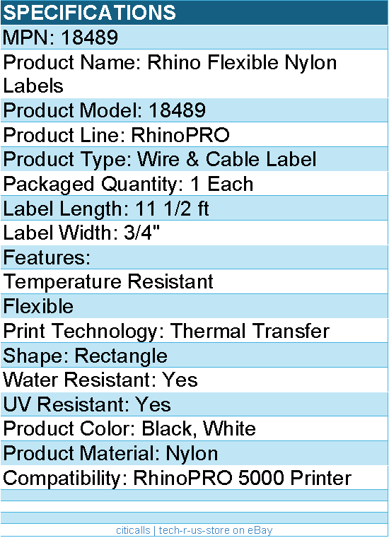 Dymo 18489 Rhino Flexible Nylon Labels - 3/4"" Width x 11 1/2 ft Length
