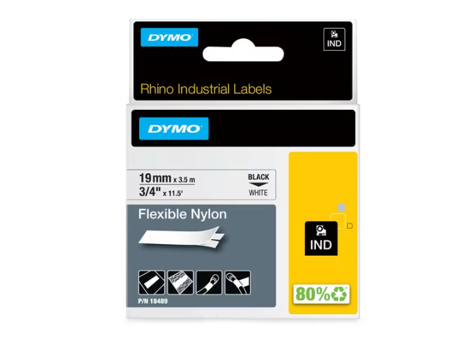 Dymo 18489 Rhino Flexible Nylon Labels - 3/4"" Width x 11 1/2 ft Length