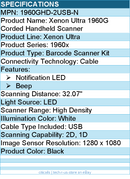 Honeywell 1960GHD-2USB-N Xenon Ultra 1960G Corded Handheld Scanner - Cable