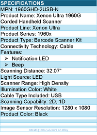 Honeywell 1960GHD-2USB-N Xenon Ultra 1960G Corded Handheld Scanner - Cable