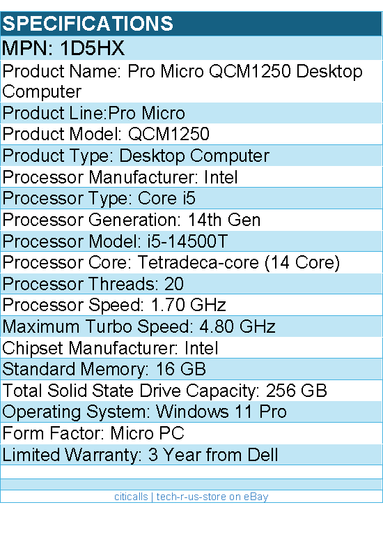 Dell 1D5HX Pro Micro QCM1250 Desktop Computer - Intel Core i5 14th Gen