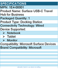 Microsoft 1E4-00001 Surface USB-C Travel Hub for Notebook, Tablet, Monitor