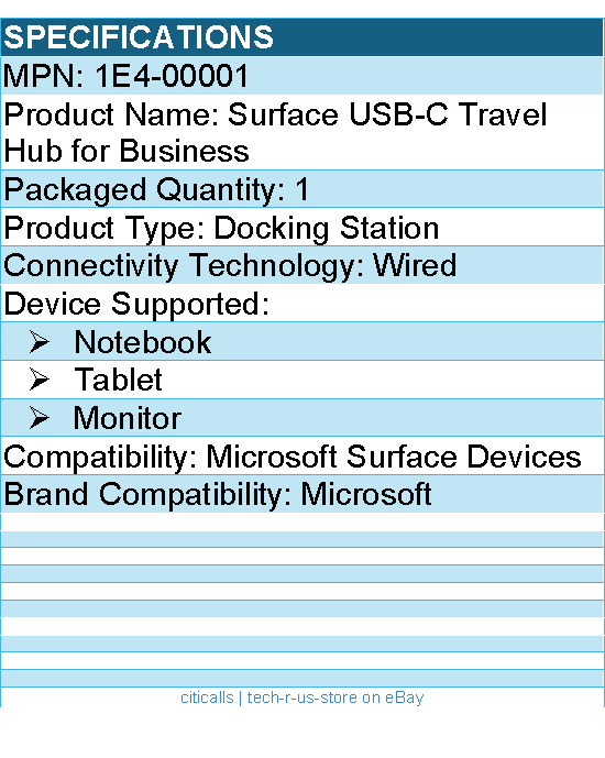 Microsoft 1E4-00001 Surface USB-C Travel Hub for Notebook, Tablet, Monitor