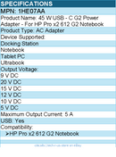 HPI 1HE07AA 45 W USB - C G2 Power Adapter - For HP Pro x2 612 G2 Notebook