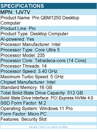 Dell 1JV7V Pro QBM1250 Desktop Computer - Intel Core Ultra 5 235
