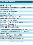 Dell 1K04G Pro 14 PC14250 14" Notebook - Full HD Plus - 60 Hz