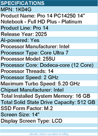 Dell 1K04G Pro 14 PC14250 14" Notebook - Full HD Plus - Platinum