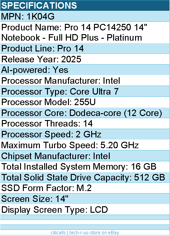Dell 1K04G Pro 14 PC14250 14" Notebook - Full HD Plus - Platinum