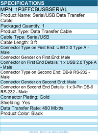 StarTech 1P3FFCBUSBSERIAL 3ft (1m) USB to Serial Adapter Cable, COM Retention