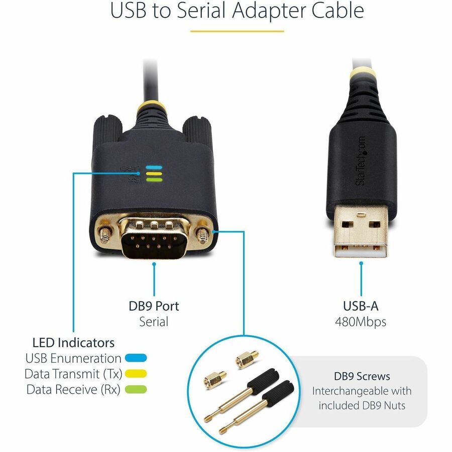 StarTech 1P3FFCBUSBSERIAL 3ft (1m) USB to Serial Adapter Cable, COM Retention