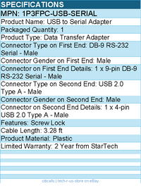 StarTech 1P3FPC-USB-SERIAL 3ft (1m) USB to Serial Cable with COM Port Retention