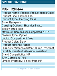 HP 1X644AA Prelude Pro Carrying Case (Backpack) for 15.6" HP Notebook