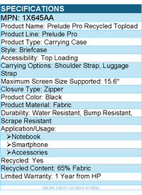 HP 1X645AA Prelude Pro Carrying Case (Briefcase) for 15.6" Notebook - Black
