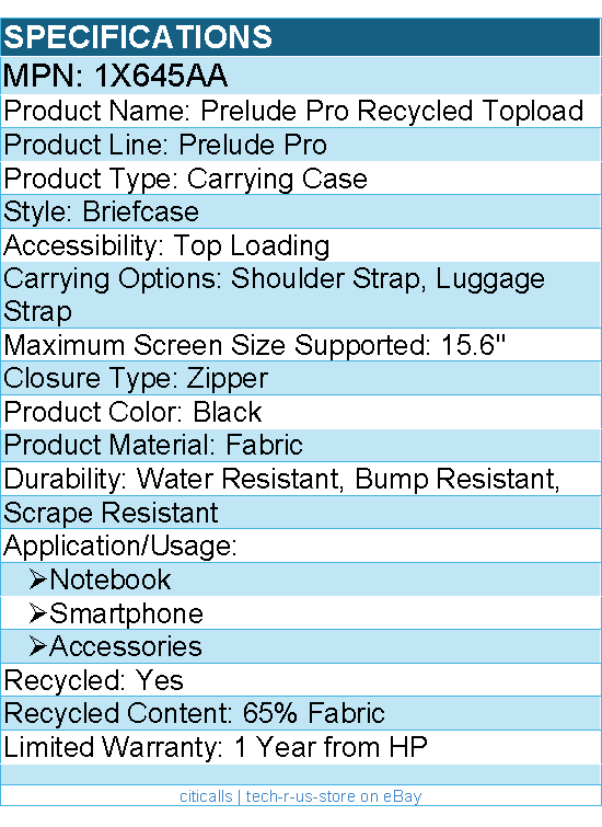 HP 1X645AA Prelude Pro Carrying Case (Briefcase) for 15.6" Notebook - Black