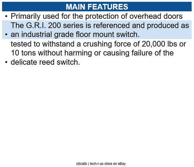 GRI 200-36 200 Series Floor Mount Industrial Overhead Door Switch Set, 2-1/2"