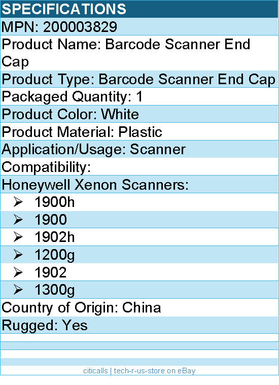 Honeywell 200003829 Barcode Scanner End Cap - Plastic - White