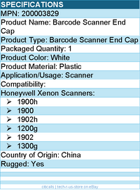 Honeywell 200003829 Barcode Scanner End Cap - Plastic - White