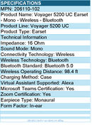 HPI 206110-102 Voyager 5200 UC Earset - Mono - Wireless - Bluetooth