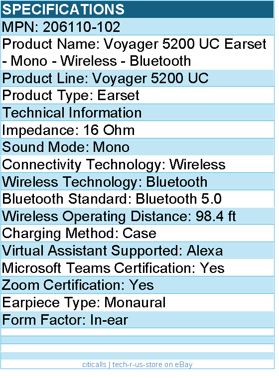 HPI 206110-102 Voyager 5200 UC Earset - Mono - Wireless - Bluetooth