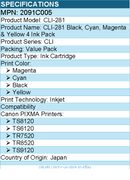 Canon 2091C005 CLI-281 Inkjet Ink Cartridge - Value Pack