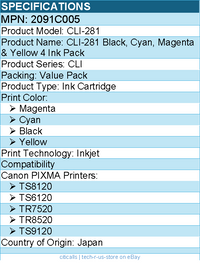 Canon 2091C005 CLI-281 Inkjet Ink Cartridge - Value Pack