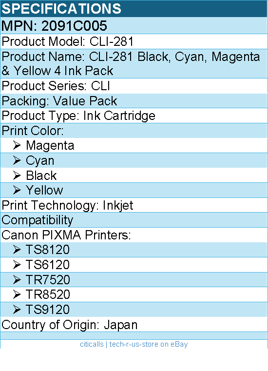 Canon 2091C005 CLI-281 Inkjet Ink Cartridge - Value Pack