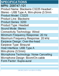 HPI 209747-101 Blackwire C3225 Headset - Stereo - USB Type A, Mini-phone (3.5mm)