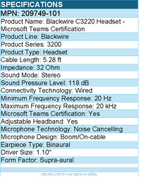 HPI 209749-101 Blackwire C3220 Headset - Microsoft Teams Certification