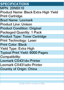 Lexmark 20N0X10 Unison Original Extra High Yield Laser Toner Cartridge - Black