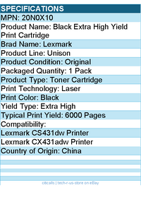 Lexmark 20N0X10 Unison Original Extra High Yield Laser Toner Cartridge - Black