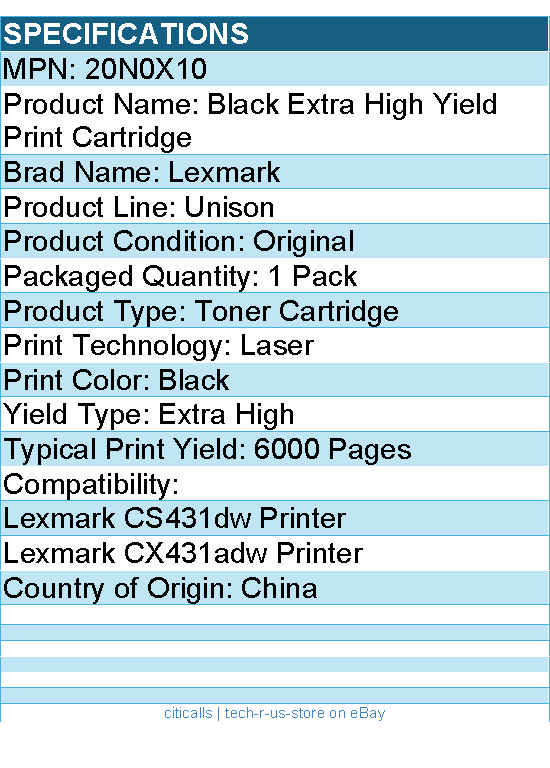 Lexmark 20N0X10 Unison Original Extra High Yield Laser Toner Cartridge - Black