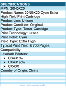Lexmark 20N0X20 Unison Original Extra High Yield Laser Toner Cartridge - Cyan