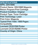 Lexmark 20N10M0 Original Laser Toner Cartridge - Magenta