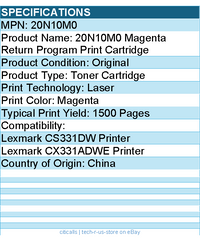 Lexmark 20N10M0 Original Laser Toner Cartridge - Magenta