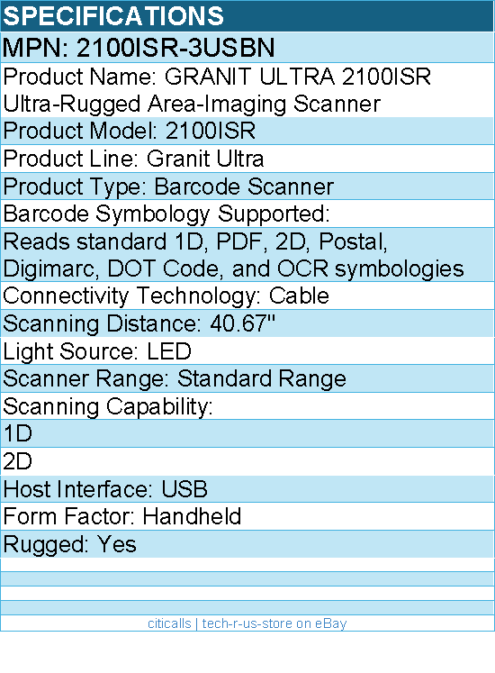 Honeywell 2100ISR-3USBN GRANIT ULTRA Ultra-Rugged Area-Imaging Scanner