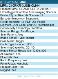 Honeywell 2105IXR-3USB-CLHN GRANIT Ultra-Rugged Cordless Area-Imaging Scanner