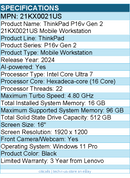 Lenovo 21KX0021US  ThinkPad P16v Gen 2 - 16" Mobile Workstation - Black