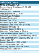 Lenovo 21MW0037US ThinkBook 16 G7 ARP 16" Notebook - Arctic Gray