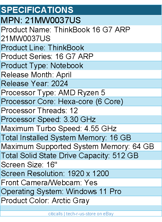 Lenovo 21MW0037US ThinkBook 16 G7 ARP 16" Notebook - Arctic Gray