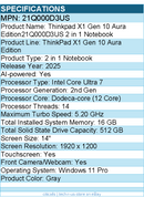 Lenovo 21Q000D3US ThinkPad X1 Gen 10 Aura - 14" Touchscreen 2 in 1 Notebook