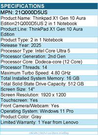 Lenovo 21Q000D5US ThinkPad X1 - 14" Touchscreen Convertible 2 in 1 Notebook