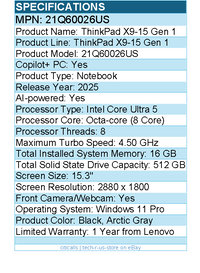 Lenovo 21Q60026US ThinkPad X9-15 Gen 1 - 15.3" Copilot+ PC Notebook